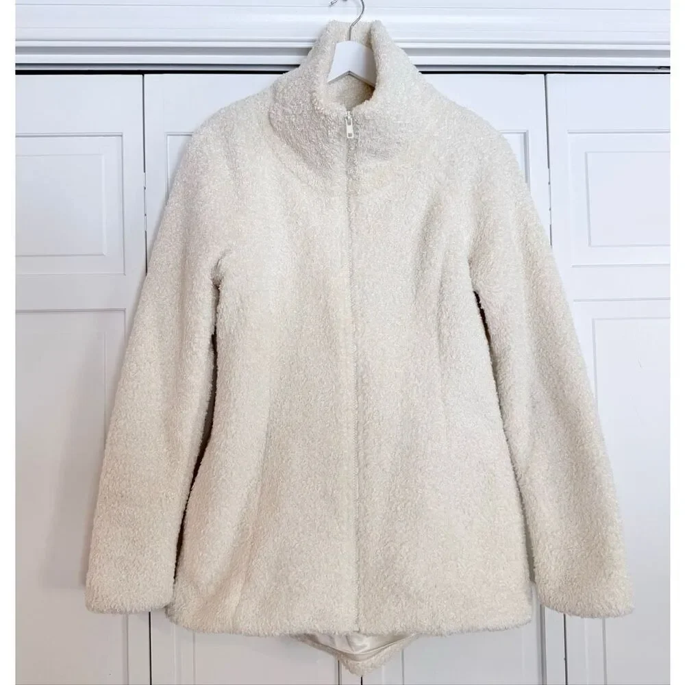 Dudley Stephens ivory Sherpa high pile high neck jacket size M